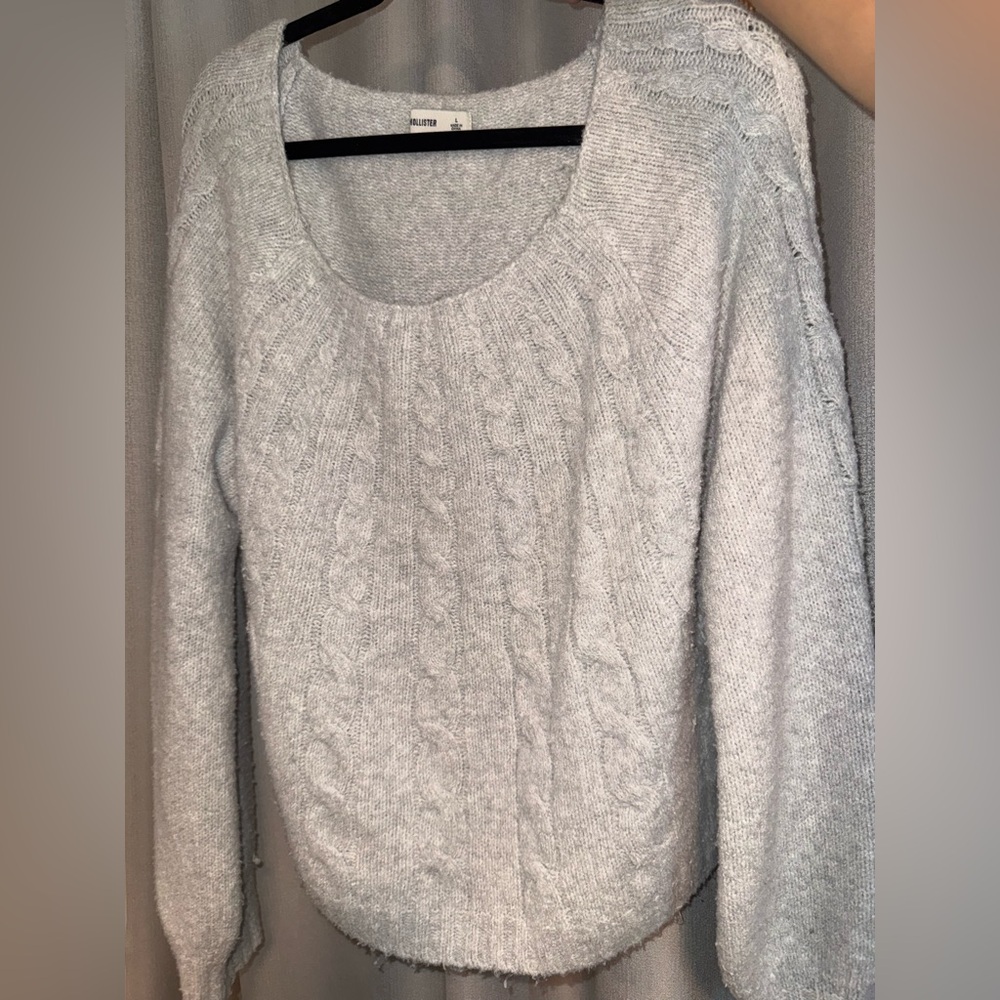 Hollister Light Gray Cable Knit Sweater